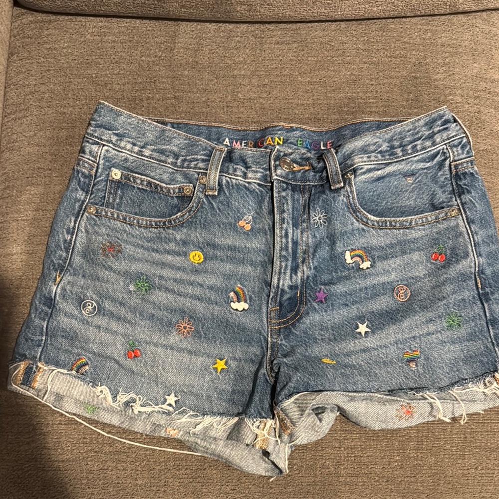 Pride American Eagle Outfitters Blue Jean Shorts Distressed Style